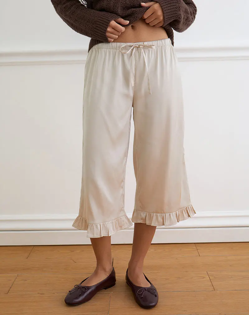Tunelia Capri Trouser In Satin Champagne 1