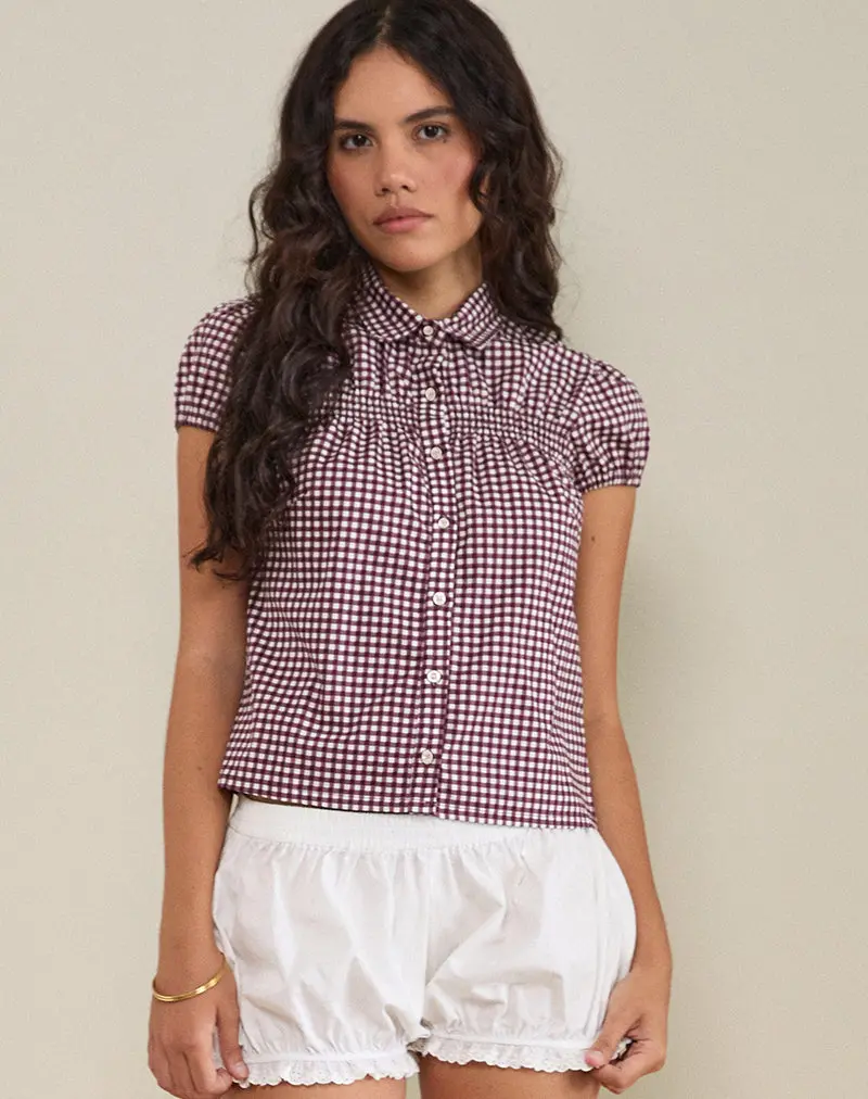 Ulsan Fitted Shirt In Mini Gingham Wine 1