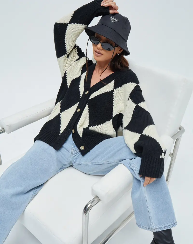 Uriela Cardigan In Harlequin Black And Off White 1