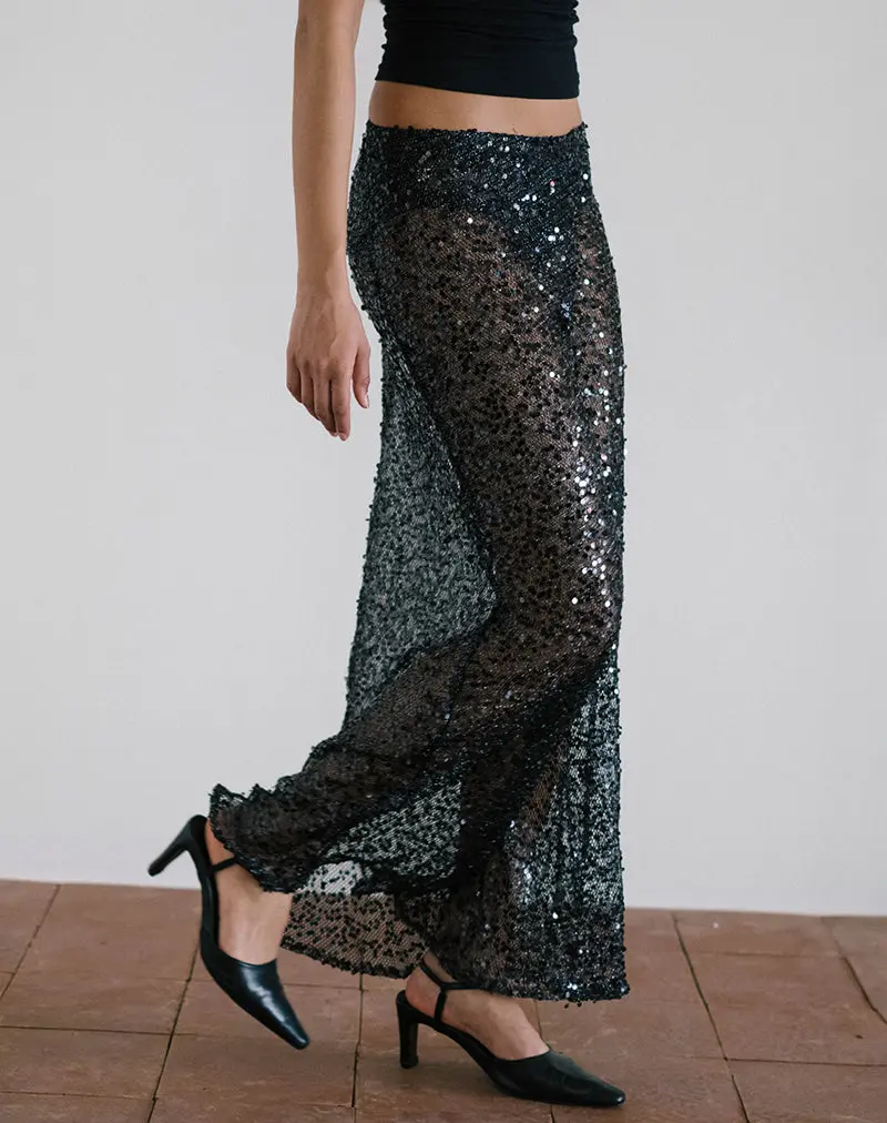 Vanessa Maxi Skirt In Sequin Mesh Black 1