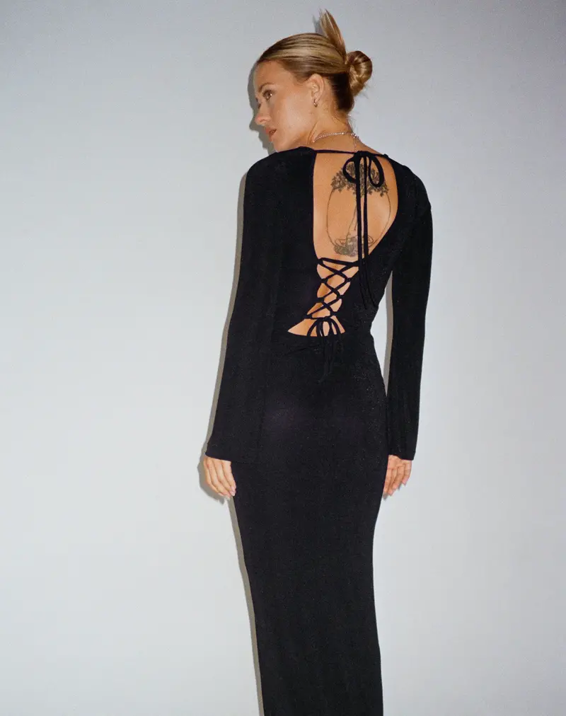 Varna Long Sleeve Maxi Dress In Black 1