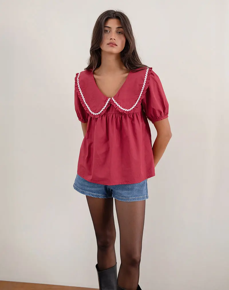 Viana Blouse In Adrenaline Red With White Trim 1