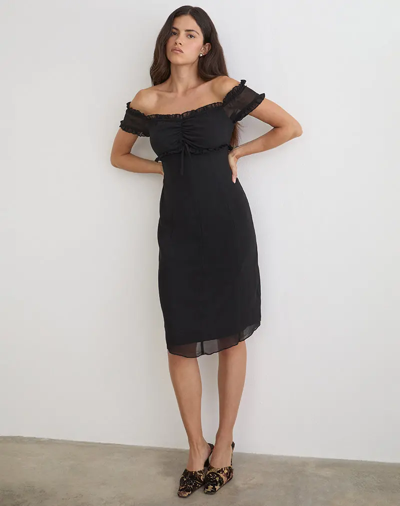 Watimu Midi Dress In Chiffon Black 1