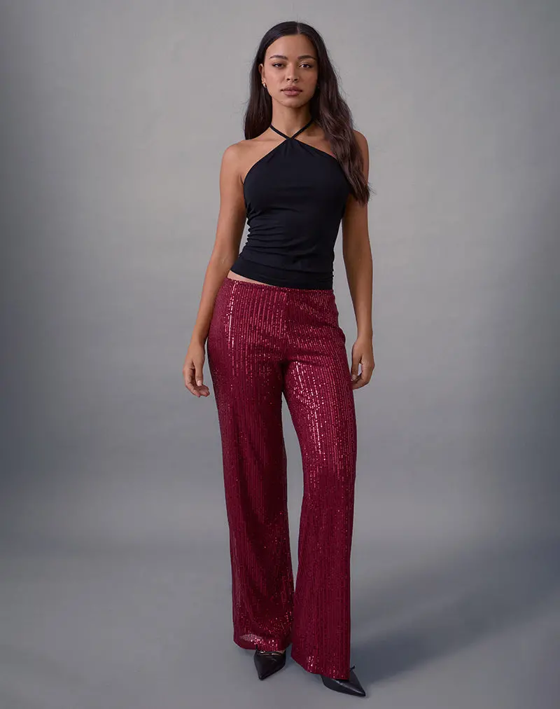 Wilaga Wide Leg Trouser In Sequin Maroon 1