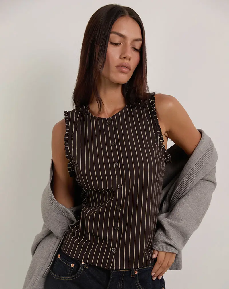 Yarala Blouse In Mono Pinstripe Chocolate 1
