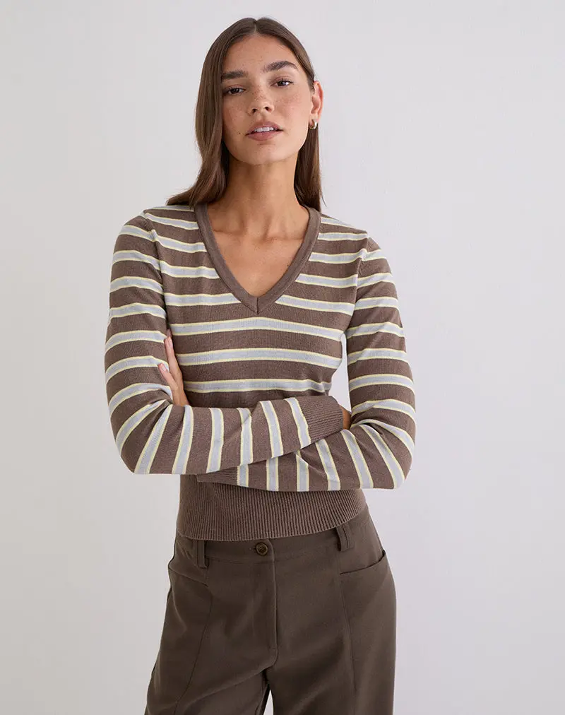 Yasra Jumper In Stripe Knit Brown And Yellow 1