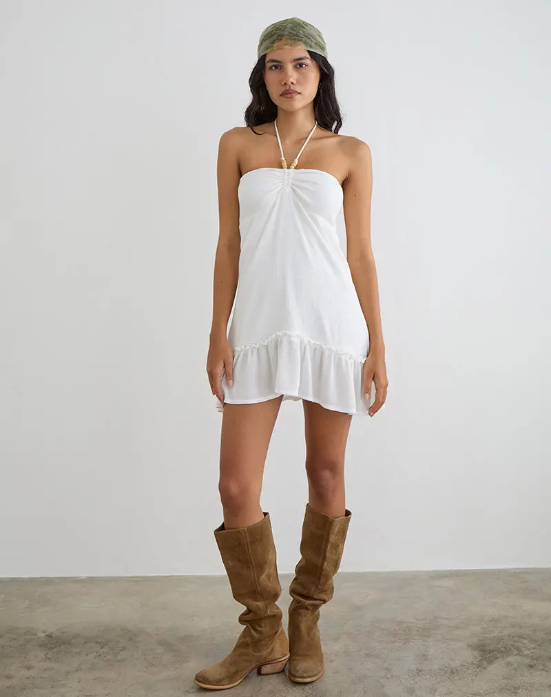 Yvelise Mini Dress In Crinkle Off White With Beads 1
