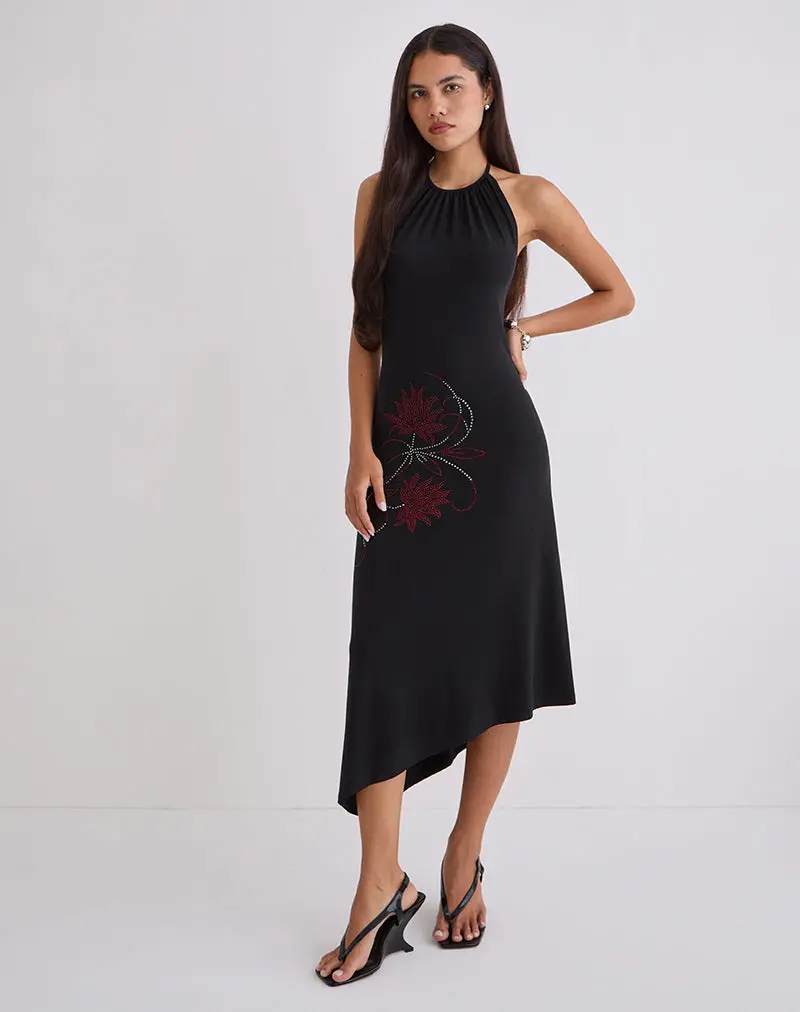 Zavine Midi Dress In Cupro Diamante Flower Black 1