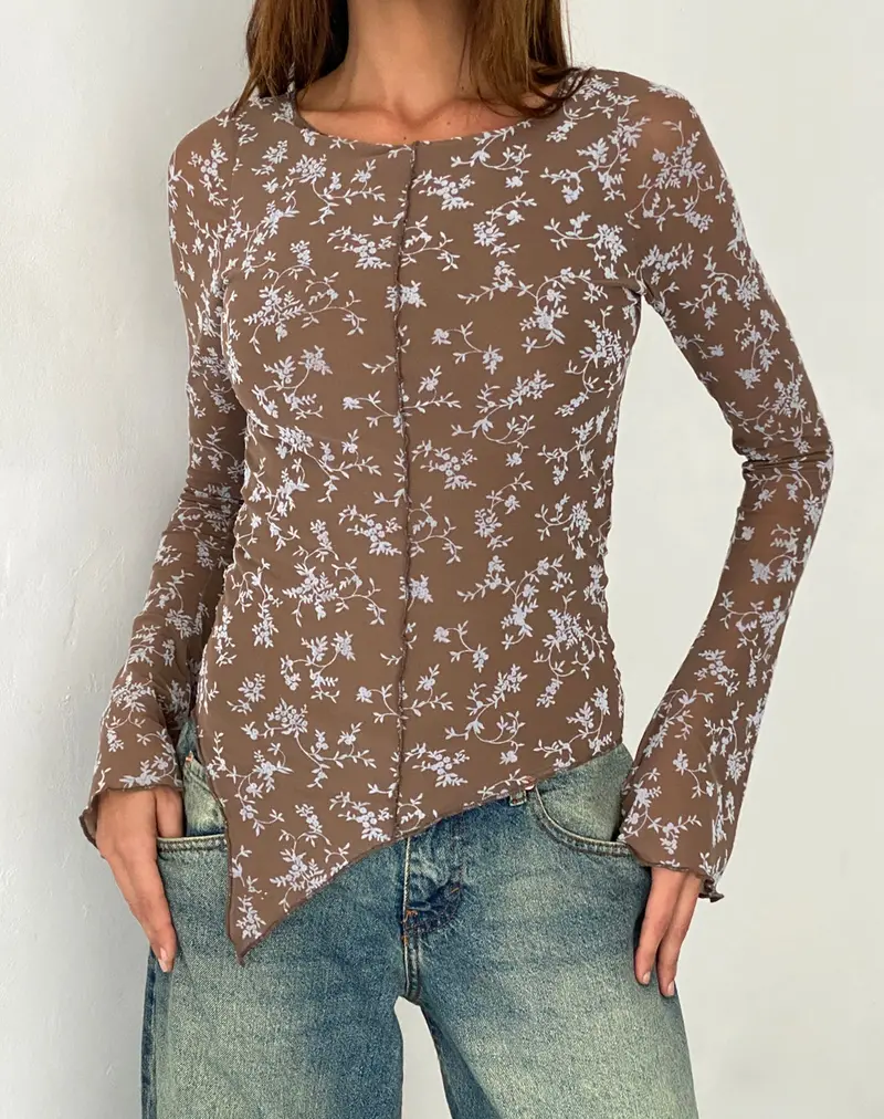 Zest Mesh Long Sleeve Top In Botanist Flock Dark Taupe 1