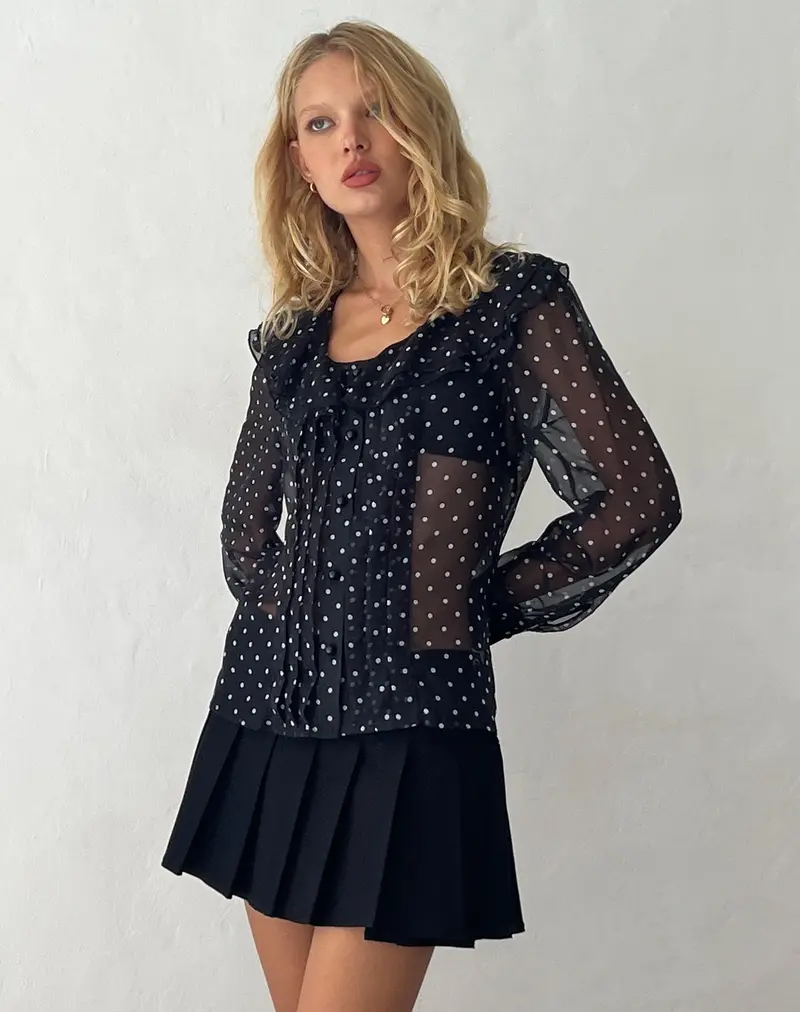 Zinnia Blouse In Polka Black Chiffon 1