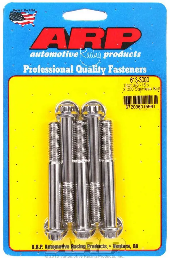 Arp 613-3000 Stainless Steel 12-Point Bolt Kit – Five 3/8"-16 × 3" Bolts 1