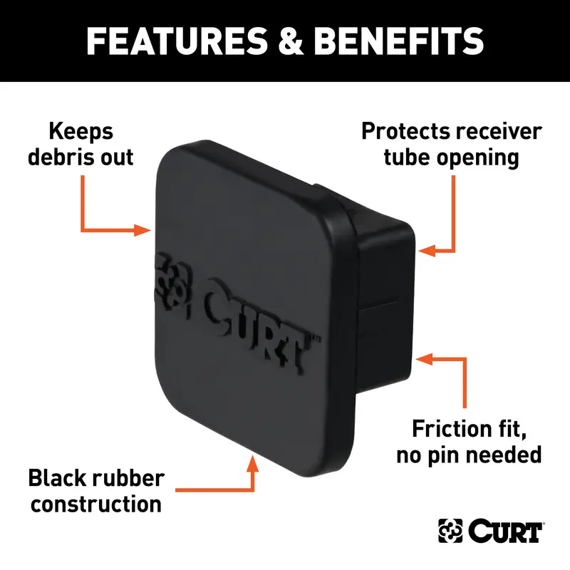 Curt Rubber Hitch Cover For 1-1/4" Receiver Trailer Hitches 1